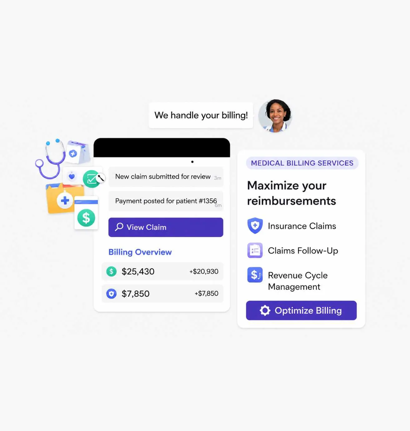 NexBee medical billing and revenue cycle workflow illustration